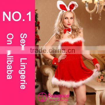 sunspice lingerie high quality naughty marabou trimmed velvet dress bunny Christmas costume