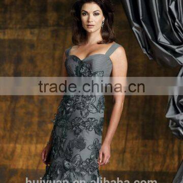 Grey off Shoulder Full Length Low Cut Beaded Full Figure Evening Dresses