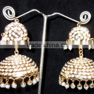 JADAU GOLD PLATED Dangler JHUMKA TEMPLE EARRINGS real look