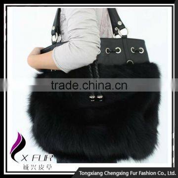 CX-H-10B High Quality Fashion Leather Handbags Women Real Fox Fur Ladies Hand Bag photo-5