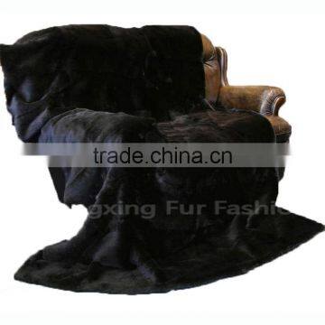 CX-D-08G Nice Good Quality Custom Made Genuine Rabbit Fur Throw Blanket photo-2