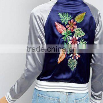 MGOO Customized Satin Floral Embroidered Bomber Jacket Streetwear Raglan Sleeve Autumn Coat Women photo-6
