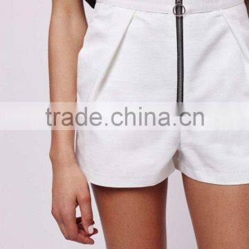 High Waist Zip Front Women Cotton Fashion Fancy Girl Casual Sexy Plain White Hot Shorts photo-2