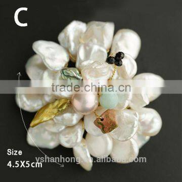 Handmade Multi Layer Organic Natural Freshwater Pearls Flower Brooch Wholesale photo-4