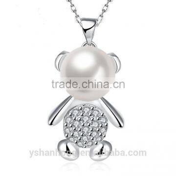 Fashion 925 Silver Wholesale Pearl Bear Necklace photo-5