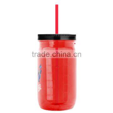 USA Made 27 oz Tritan Mason Jar With Screw-On Lid and Digital Imprint - Measurements Molded Into Side of Jar photo-2