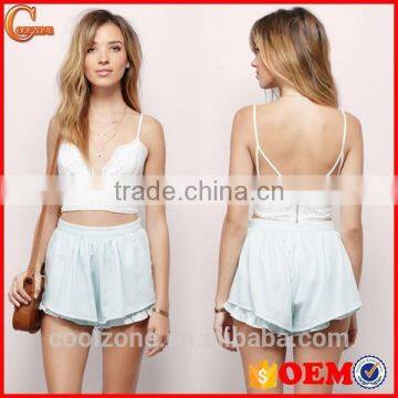 Elegant lace ruffle custom ladies crop top wholesale women tops