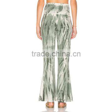 Green Tie Dye Flare Pants Boho Ladies Bell Bottom Trousers Cutting photo-3