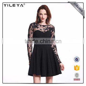 Customizable Pleated High Waist Black Lace Dresss photo-5
