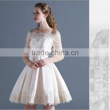 2017 Design Women Wedding Dress for Embroidered Lace,flat Shoulder Lace up Back Wedding Dress OEM photo-4