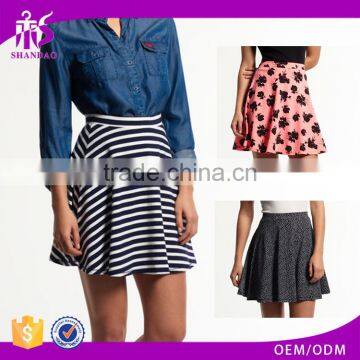 High Quality New Fashion Design Shandao Summer Casual Ruffle A Line High Waist Printed Cotton Girls Photo Sexy Short Skirt