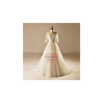 Elbow Sleeve A Line Wedding Dresses WD1515