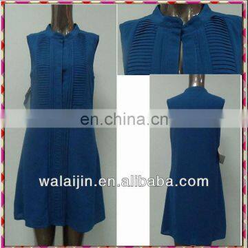 Woman's Classic Pleated Front Button Open Shirt Dress Made of Chiffon Crepe