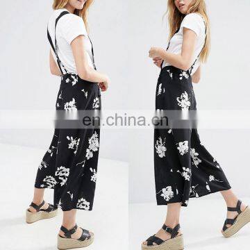 Top design printed attached buttoned women fashionable suspenders pants