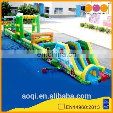 AOQI EN14960 certificate best price jungle theme kids inflatable obstacle course playground for sale