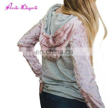 NO MOQ Gray Long Sleeves Velvet New Design Oversized Hoddie Sweatshirt photo-2