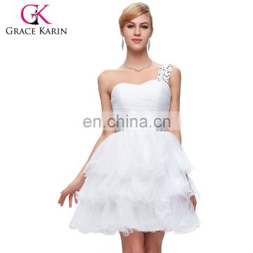 Grace Karin Sexy Sweetheart One Shoulder Design Organza Crystal White Cocktail Dresses CL4589-2