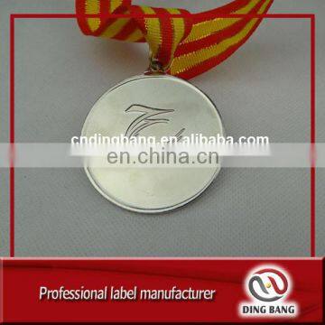 Wholesale General Items Promtoion Cheap Polyester Ribbon Type Custom Embossed Metal Sliver Sports Running Medal