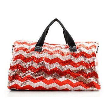 chevron printed sequin travel bag with long shoulder