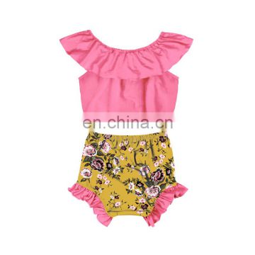 piain pink sleeveless Top and floral flower pattern  shorts bummies  Baby Girl summer suit