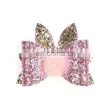 New Design Baby Girl Glitter Bow Bunny Ears hair clips