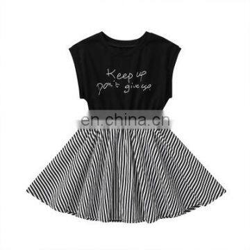 Toddler Girls Slogan & Stripe Print Skater Dress Wholesale