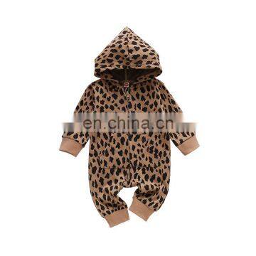 Infant Baby Girls Boys Leopard Print Hooded Romper Toddler Long Sleeve Front Pockets Jumpsuit Baby Loose Playsuit