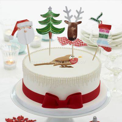 Christmas Sticks Art Toothpicks Cupcake/Cake/Pie Toppers Party Decoration Xmas Signs Tree/Santa Claus/Elk/Sock prick