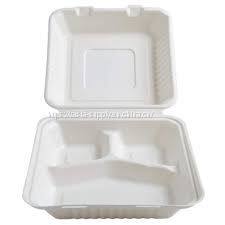 Takeout biodegradable containers compostable bagasse takeout clamshell boxes for food compartment