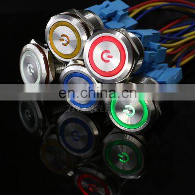 22mm Waterproof Metal Push Button Switch LED Light Illumination 12V 220V Momentary Latching Car Ring Power Signal Switches