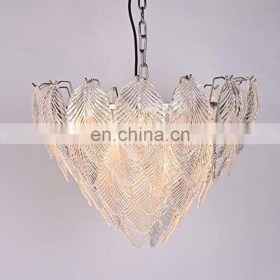 Luxury metal pendant lighting for bedroom handmade glass leaves chandelier