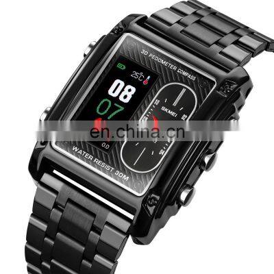 Skmei 1802 Dual Time Stainless Steel 3D Pedometer Waterproof Compass Digital Analog Sport Watches Men Wrist