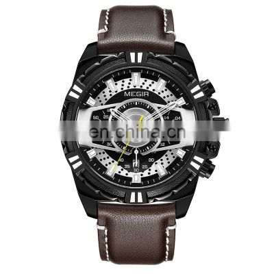 MEGIR 2118 Man Casual Luminous Leather Quartz Watches Chronograph Calendar Creative Design Wristwatch Cheap Custom Logo Watches