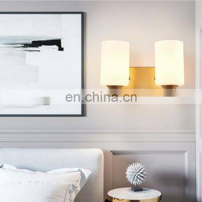 Home Hotel Indoor Bedroom Modern Glass Lampshade Iron Lamp Body Bedside Golden Wall Light photo-4