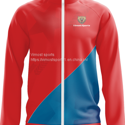 Red and Blue Custom Sublimation Jacket with White Zipper of 2022