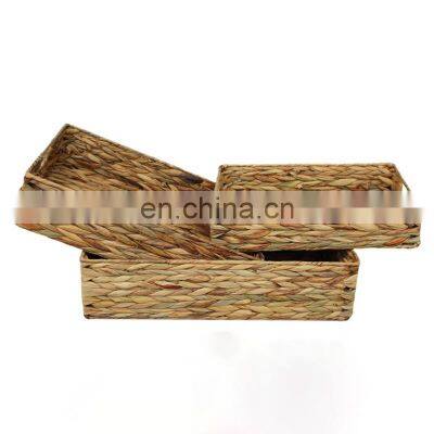 Natural Woven Water Hyacinth Serving tray Cheap Wholesale Storage basket Set Of 3