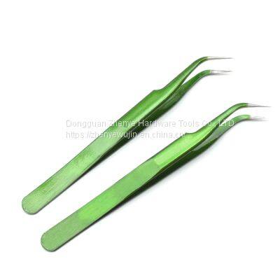 Green Precision Titanium Alloy Straight Pointed Curved Nose Tweezers Electronic Parts Stainless Steel Anti-static Clip Cute Sticker