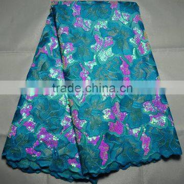 L401-2 last design High quality double organza Korea embroidery lace fabric with many sequnce