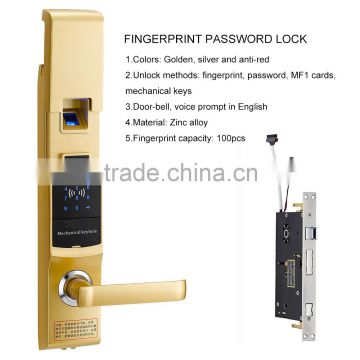 Hot-selling touch screen biometric keyless smart automatic door lock system