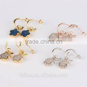 wholesale fashion lady's Jewelry 925 sterling silver earring Gold plated wax micro pave setting earring