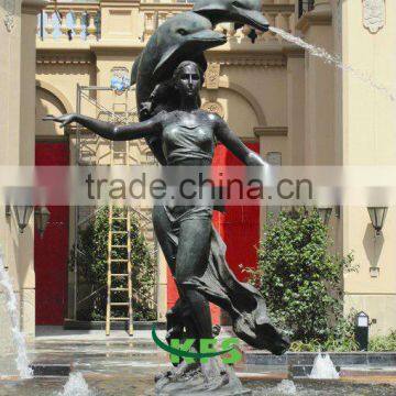 Bronze lady and dolphin fountain