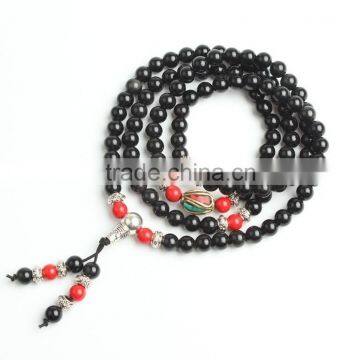 Multilayer 6mm Black Obsidian and Cinnabar Mala Beads Prayer Beads Bracelet photo-4
