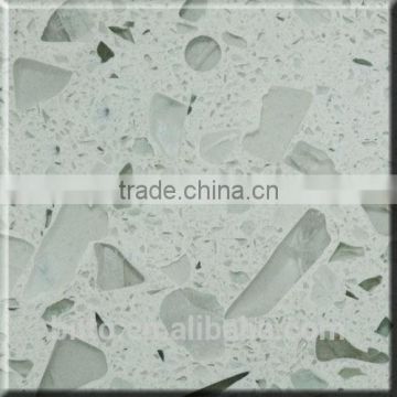 Big glass mirror transparent chip quartz artificial stone surface slab sheet