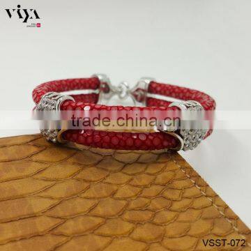 Vivid Orange Stingray Leather Bracelet Exotic Leather Men Jewelry Double Sting Ray Leather Bracelet photo-4