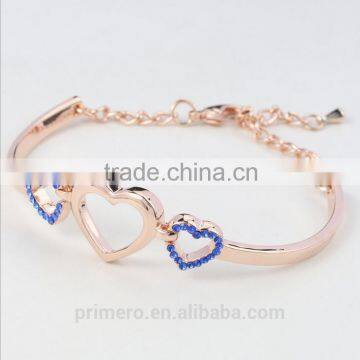 Fashion 18k Rose Gold Plated Three Heart Clear Austrian Crystal Bracelets & Bangles photo-6