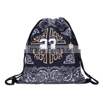 High Quality 3D Printed Bandana 23 Folding Black Travel Drawstring Bag