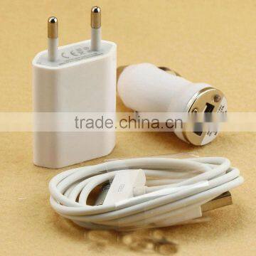 3-in-1 AC wall and car charger with USB cable for iPhone