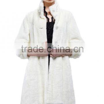 Rex14034 White Fashion Real Rex Rabbit Fur Coat