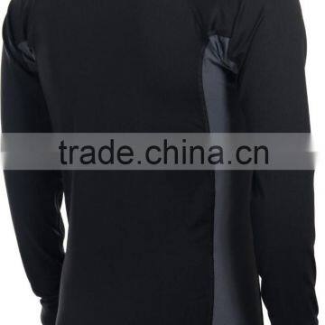 92% Polyester 8% Spandex (Lycra) Crew Neck Long Sleeves Black Compression Shirt / Rash Guard With Grey Side Panels photo-2