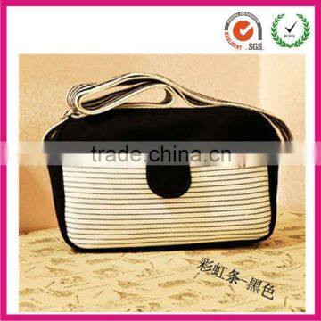 Custom black strip small travel shoulder bag